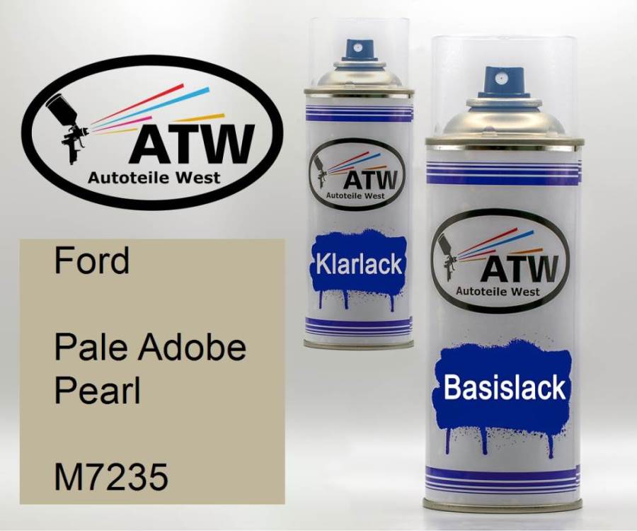 Ford, Pale Adobe Pearl, M7235: 400ml Sprühdose + 400ml Klarlack - Set, von ATW Autoteile West.